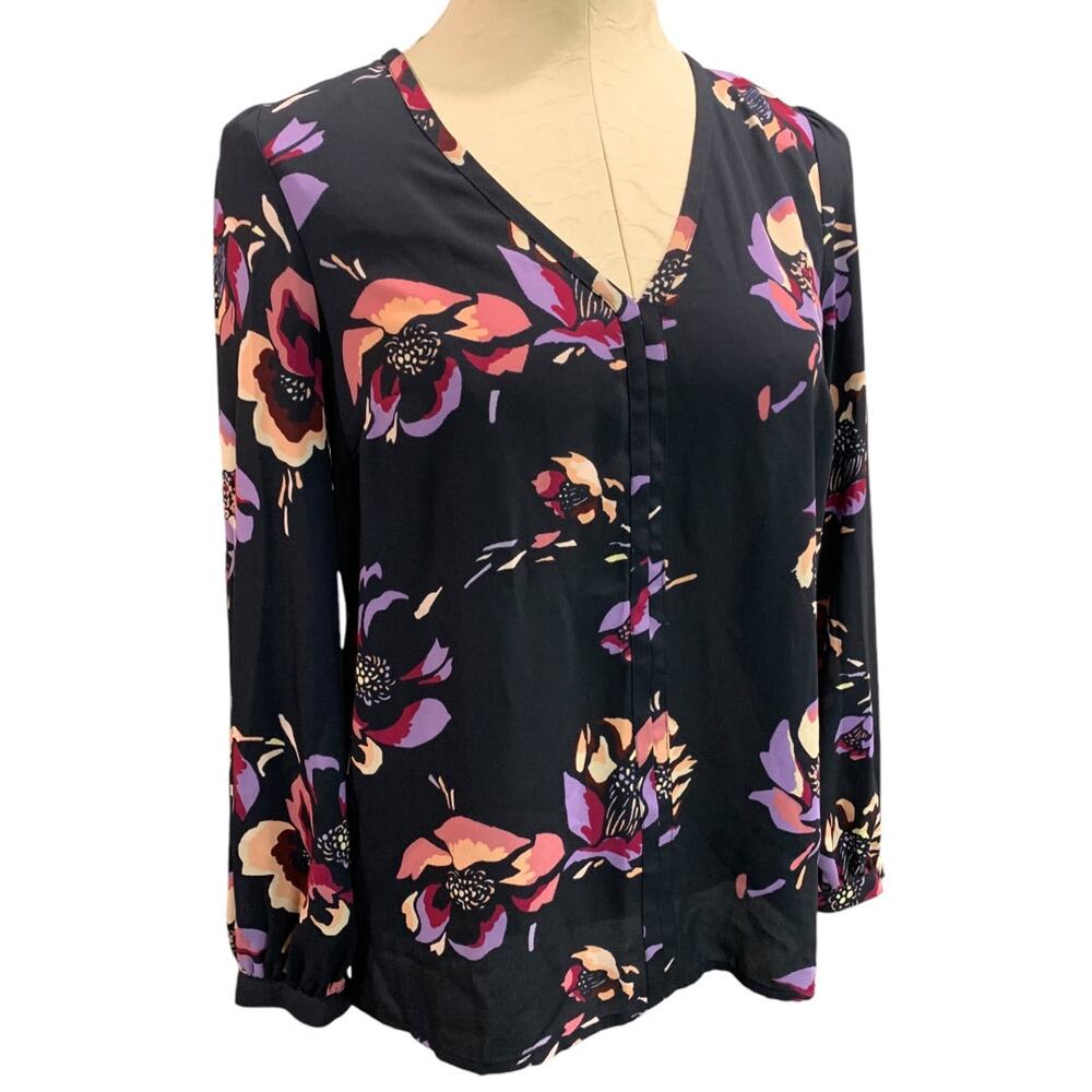 Size 2 J.Crew Womens Sheer Popover‎ Blouse Shirt Navy Blue Floral